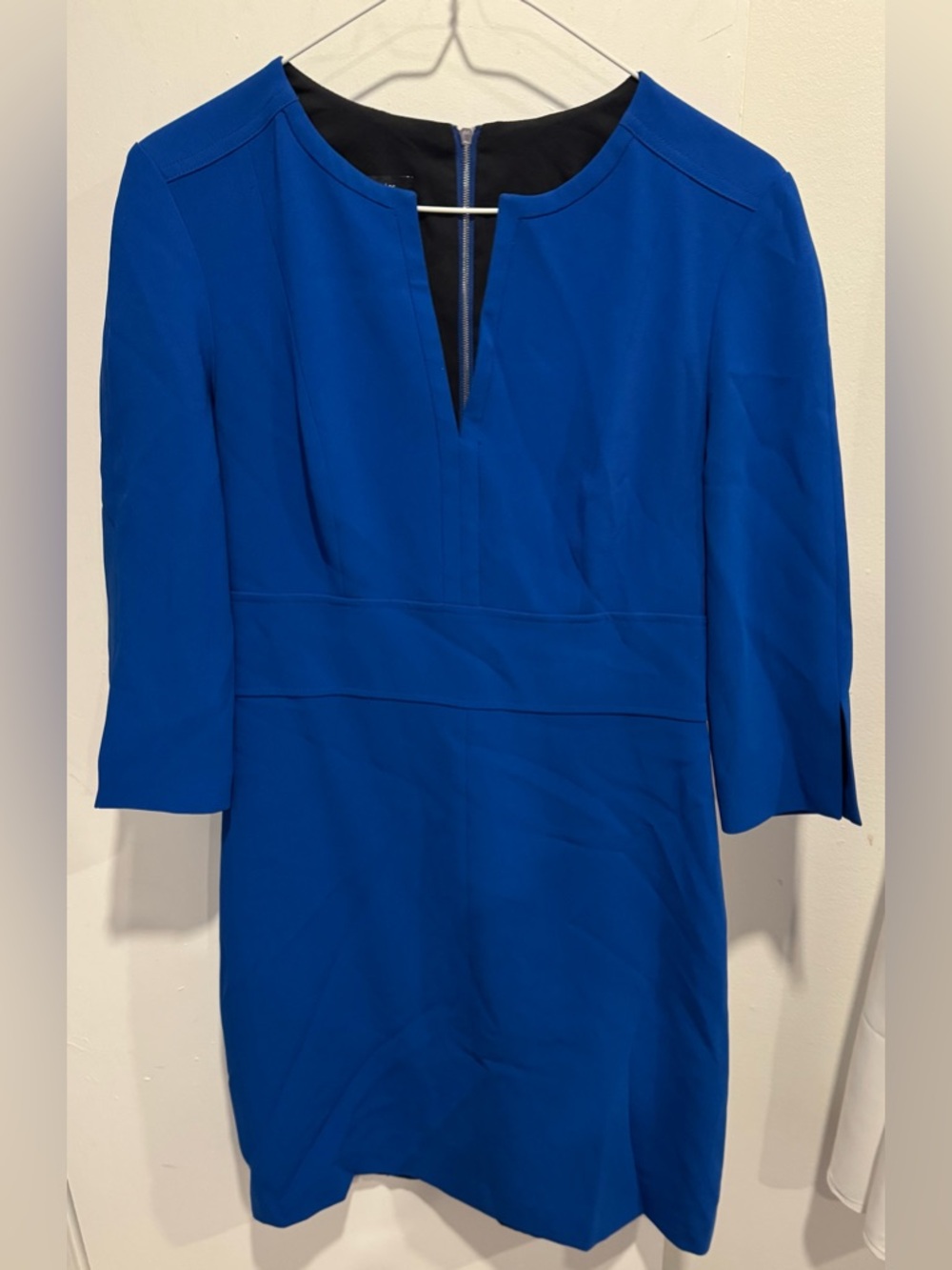 JUDITH & CHARLES blue Sheath Dress fitted 3/4 sleeve vneck mini office party 4